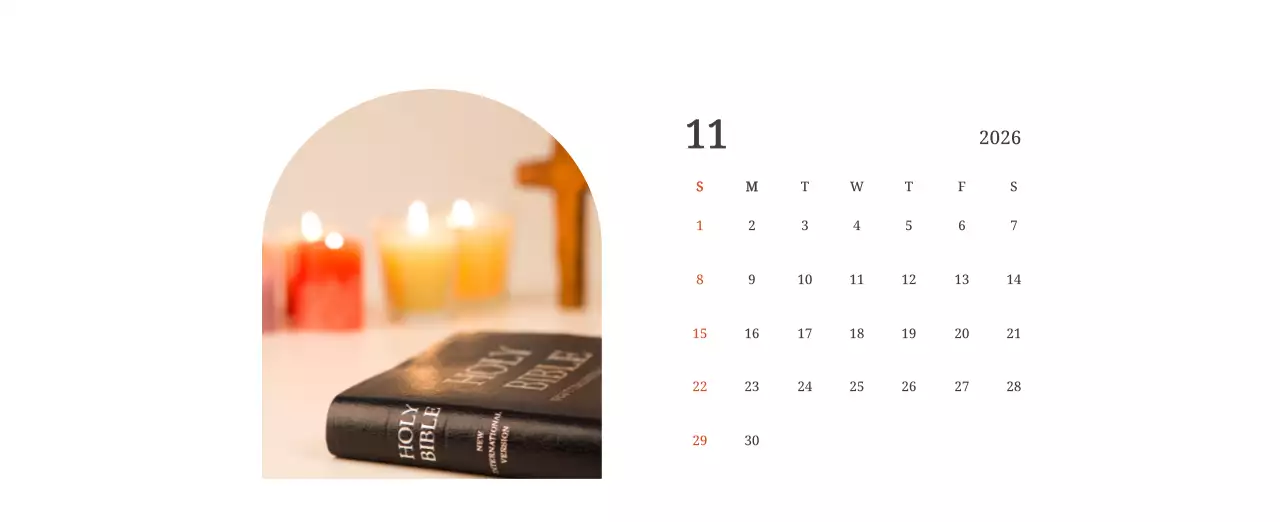 풍경 속 교회가 돋보이는 사진들로 이루어진 달력