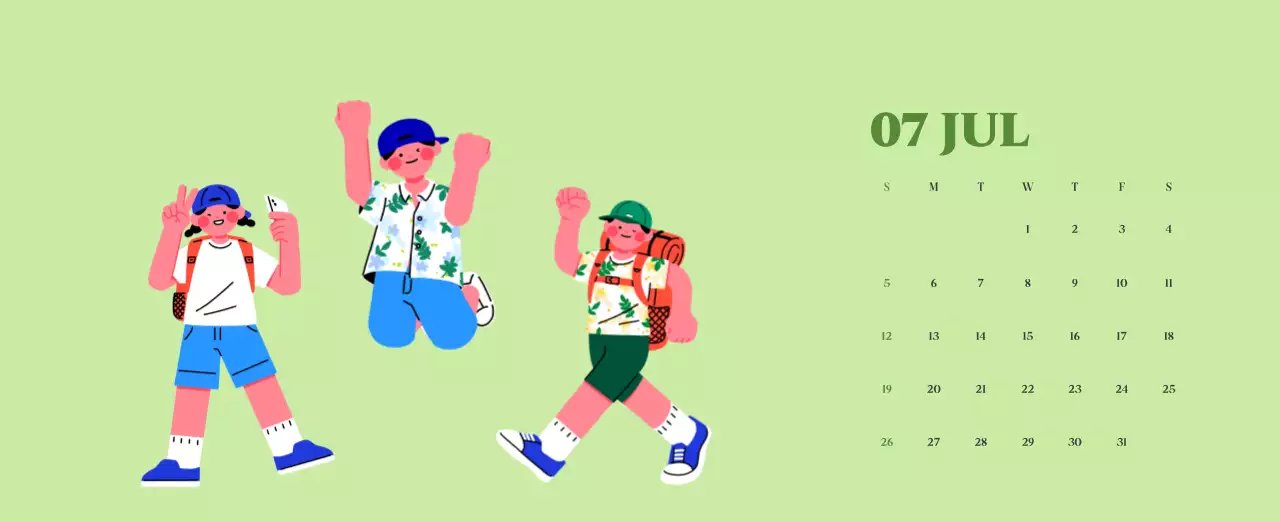 옐로우와 그린 배경에 청소년 일러스트가 담긴 달력