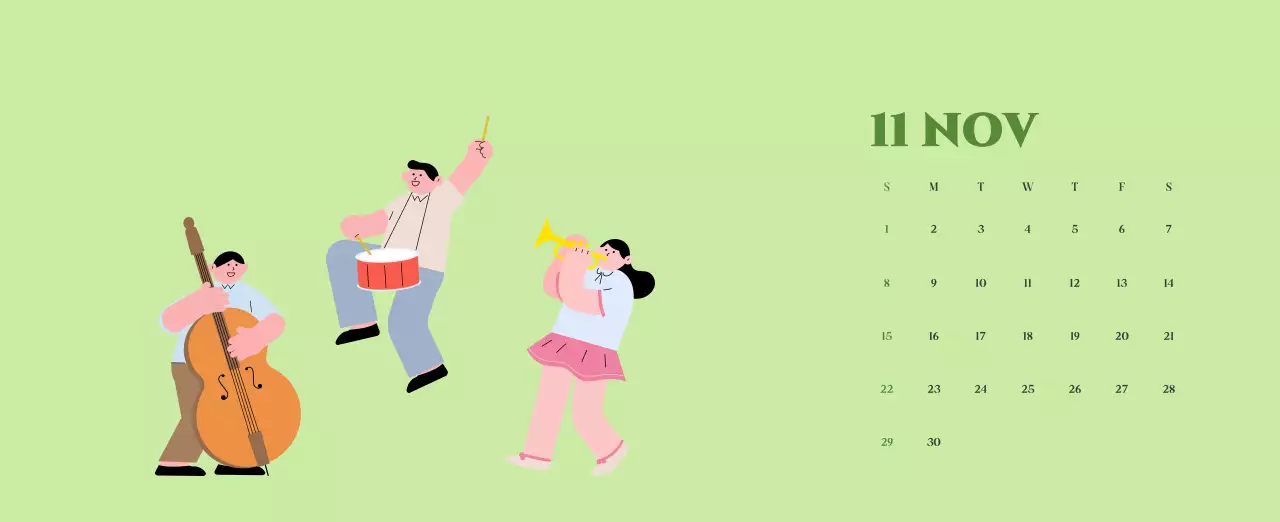 옐로우와 그린 배경에 청소년 일러스트가 담긴 달력