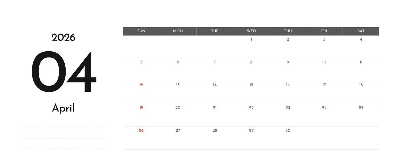 그레이의 심플한 기업 달력