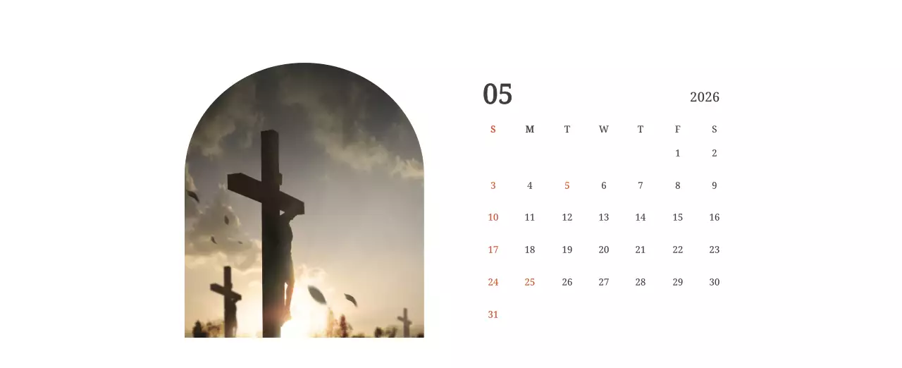 풍경 속 교회가 돋보이는 사진들로 이루어진 달력