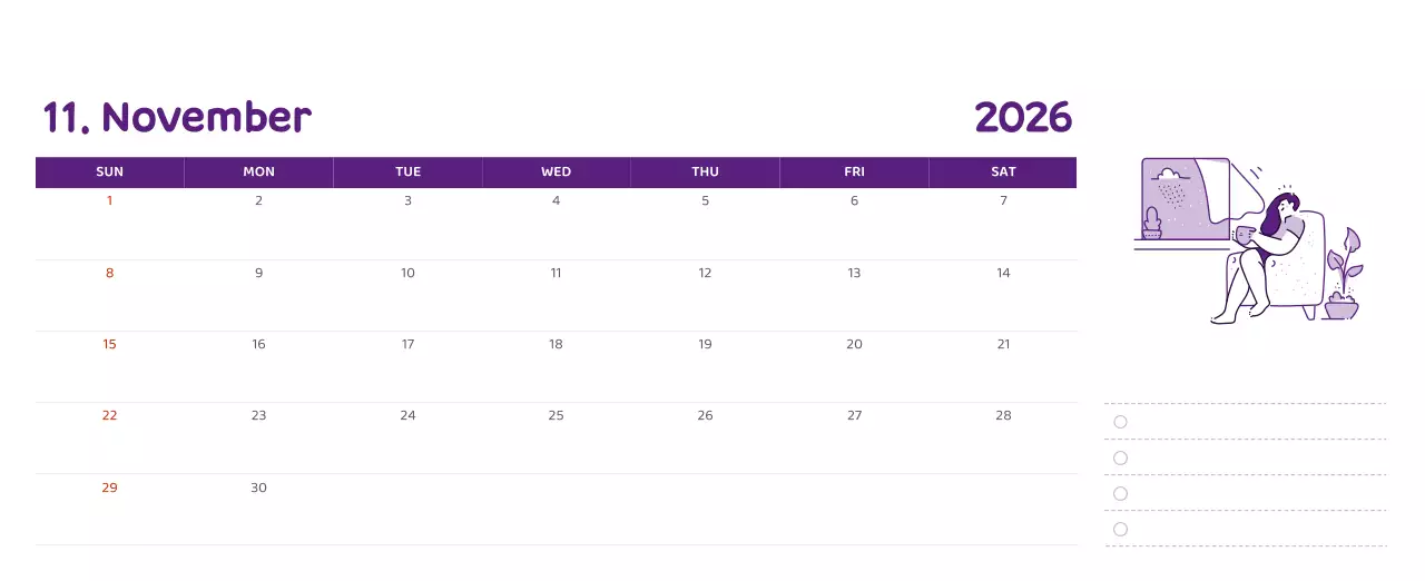 다양한 컬러의 감성적인 일러스트가 들어간 달력