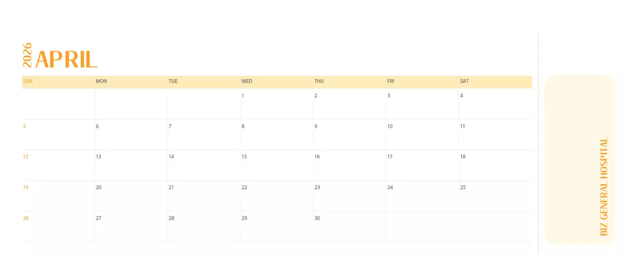 깔끔하고 알록달록한 컨셉의 병원 달력