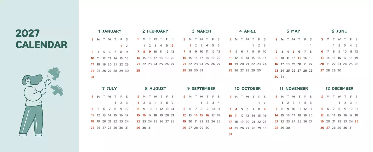 다양한 컬러의 감성적인 일러스트가 들어간 달력