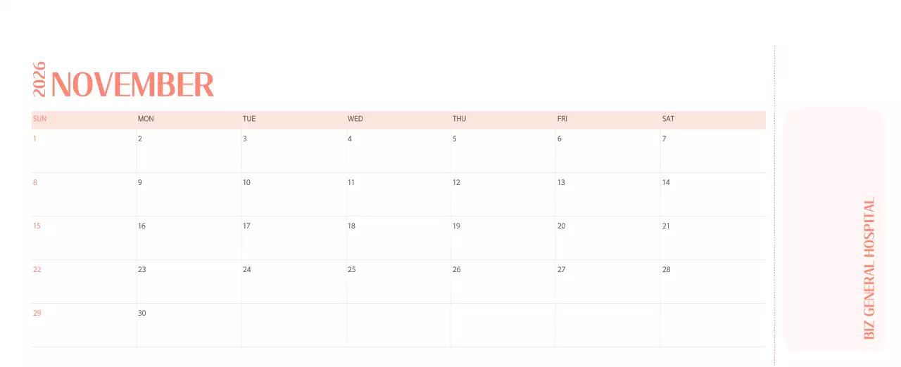 깔끔하고 알록달록한 컨셉의 병원 달력