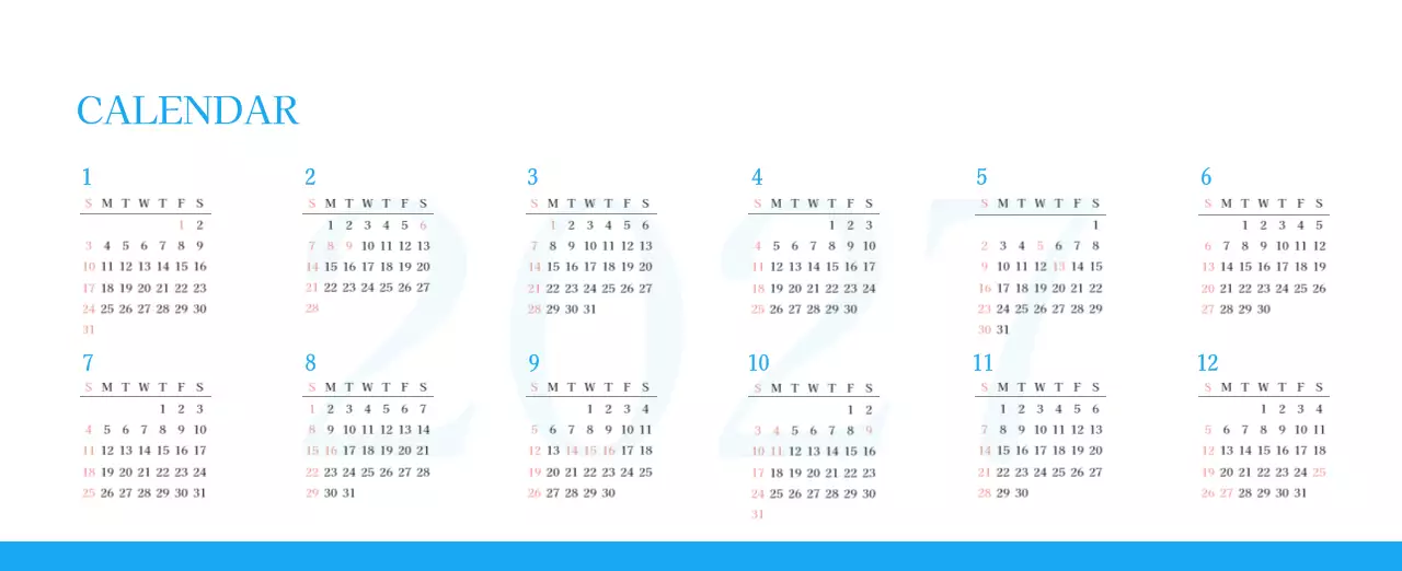 파란색 모던한 컨셉의 교회 달력