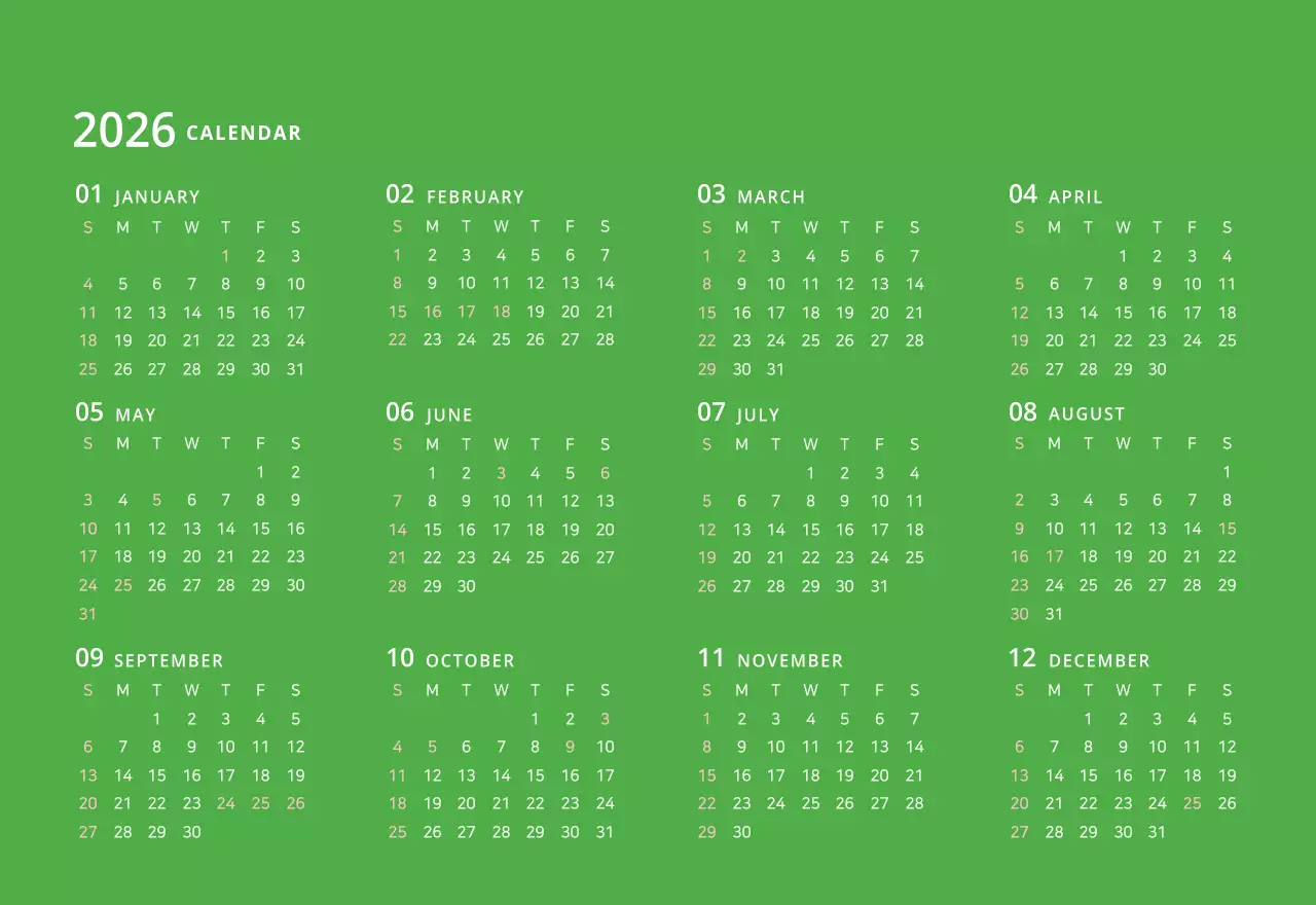 귀여운 일러스트 초록색 가족테마 탁상달력