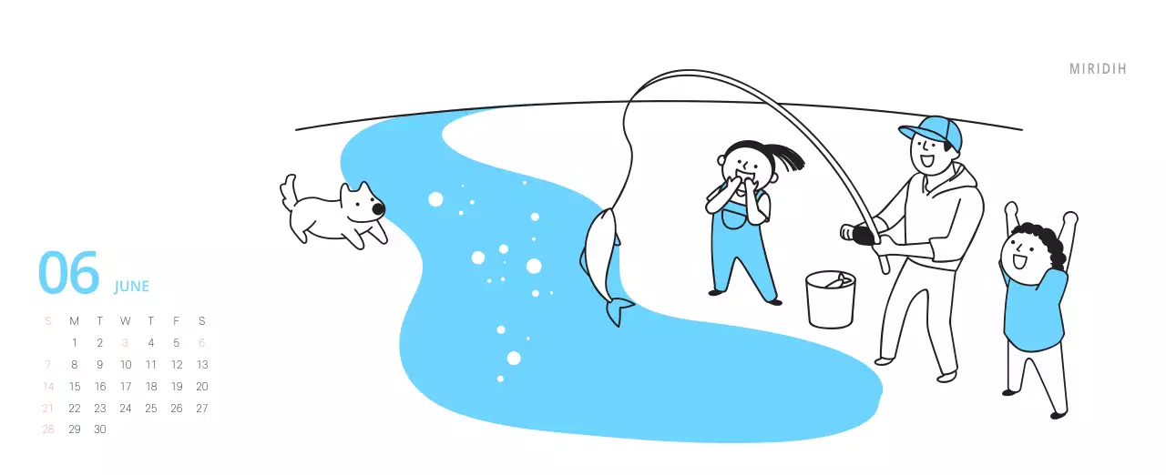 귀여운 일러스트 초록색 가족테마 탁상달력