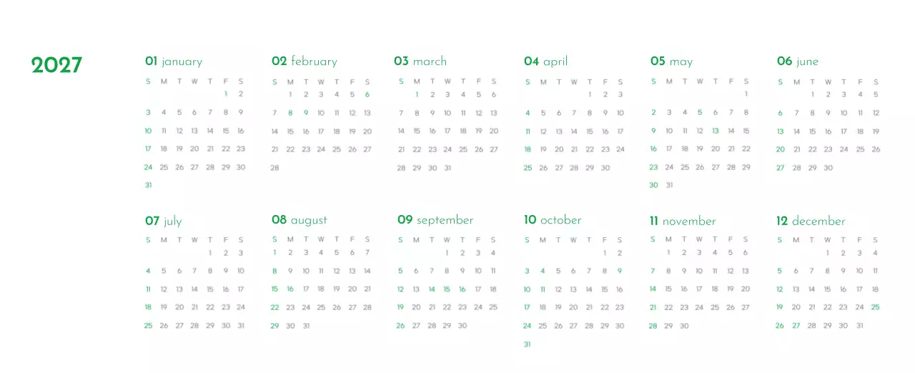 초록색 포인트 컬러에 강아지 사진과 귀여운 메시지가 있는 달력
