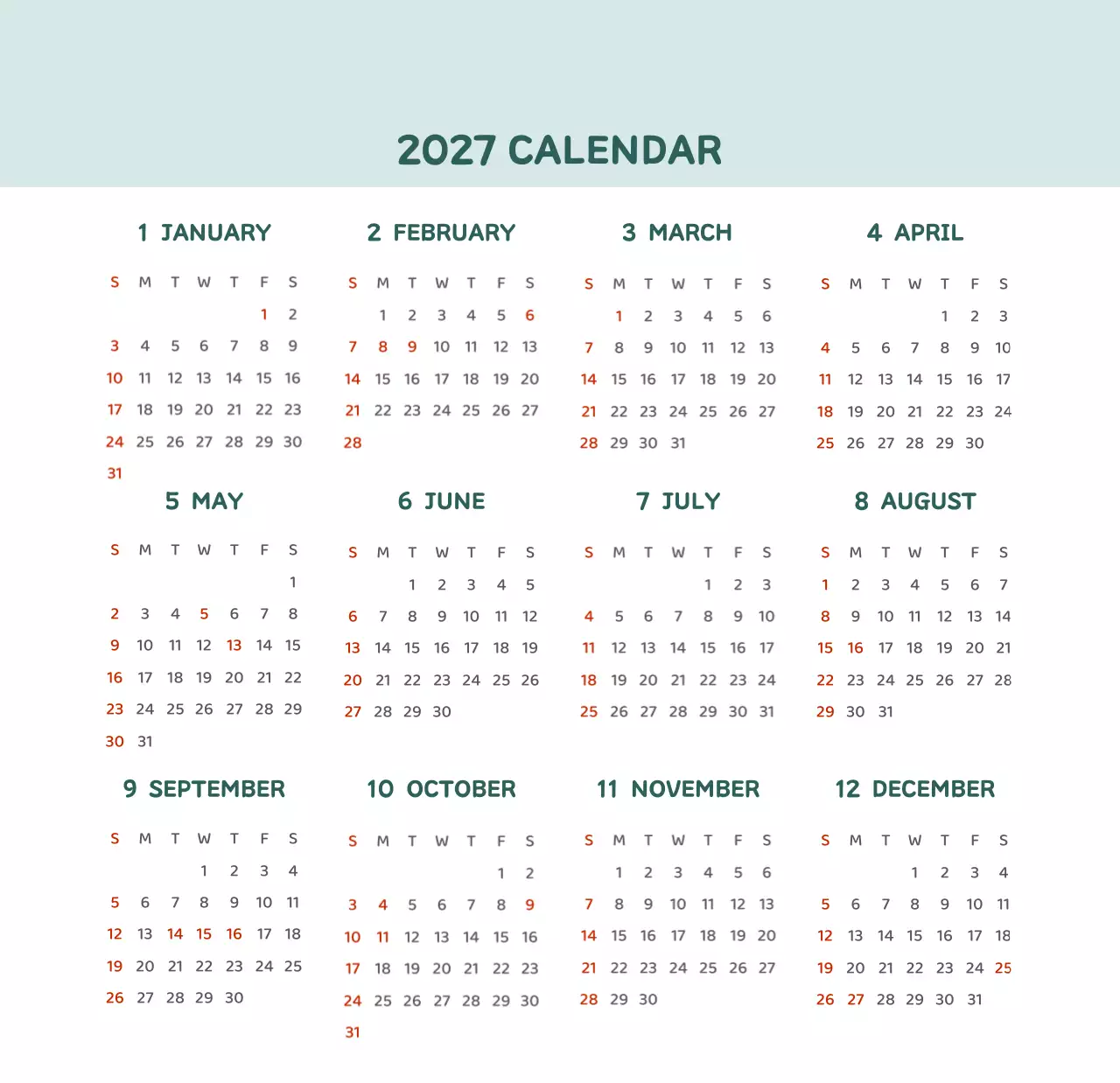 다양한 컬러의 감성적인 일러스트가 들어간 달력