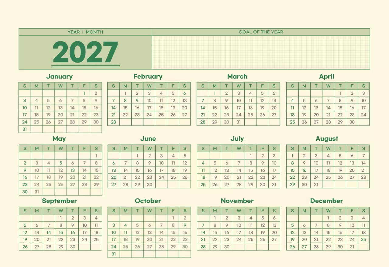 초록색과 연노랑색의 수능 디데이 메모장 컨셉 벽걸이 달력