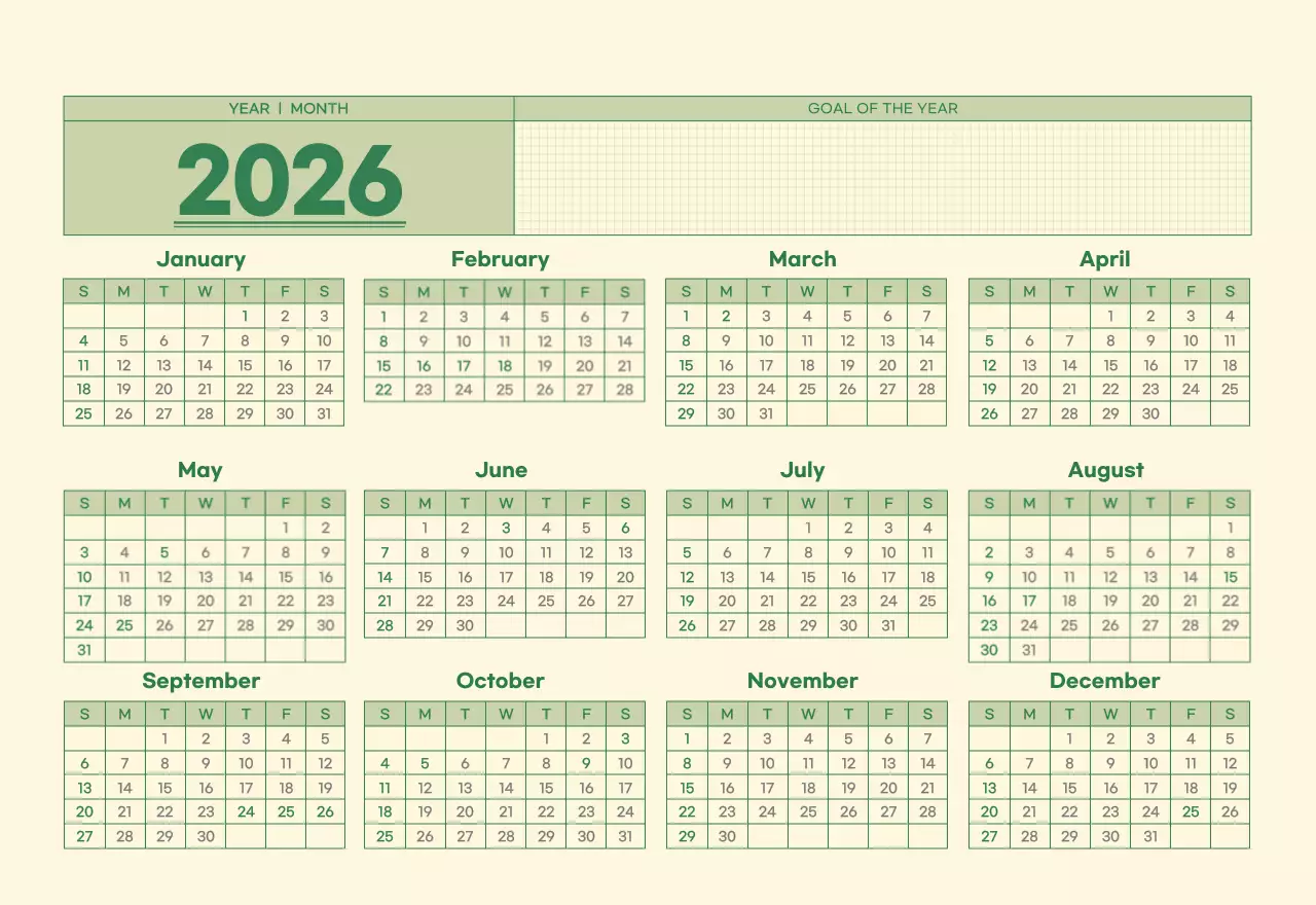 초록색과 연노랑색의 수능 디데이 메모장 컨셉 벽걸이 달력