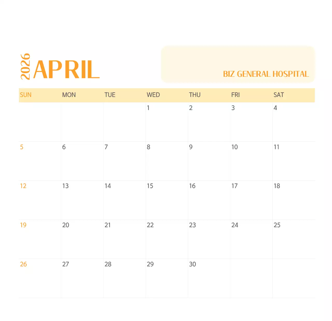 녹색 사진 프레임의 병원 달력