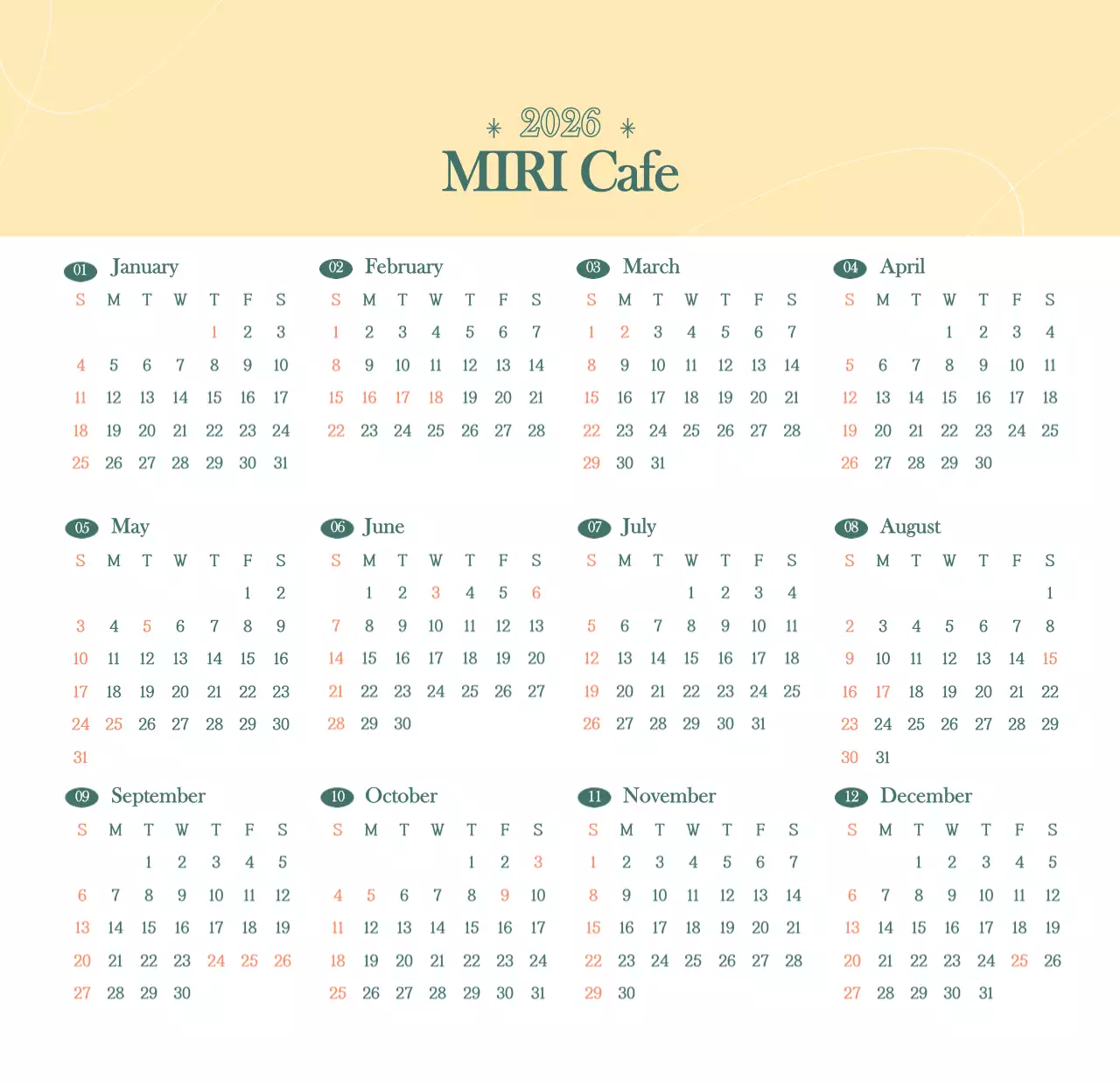 이달의 음료를 추천해주는 카페 달력