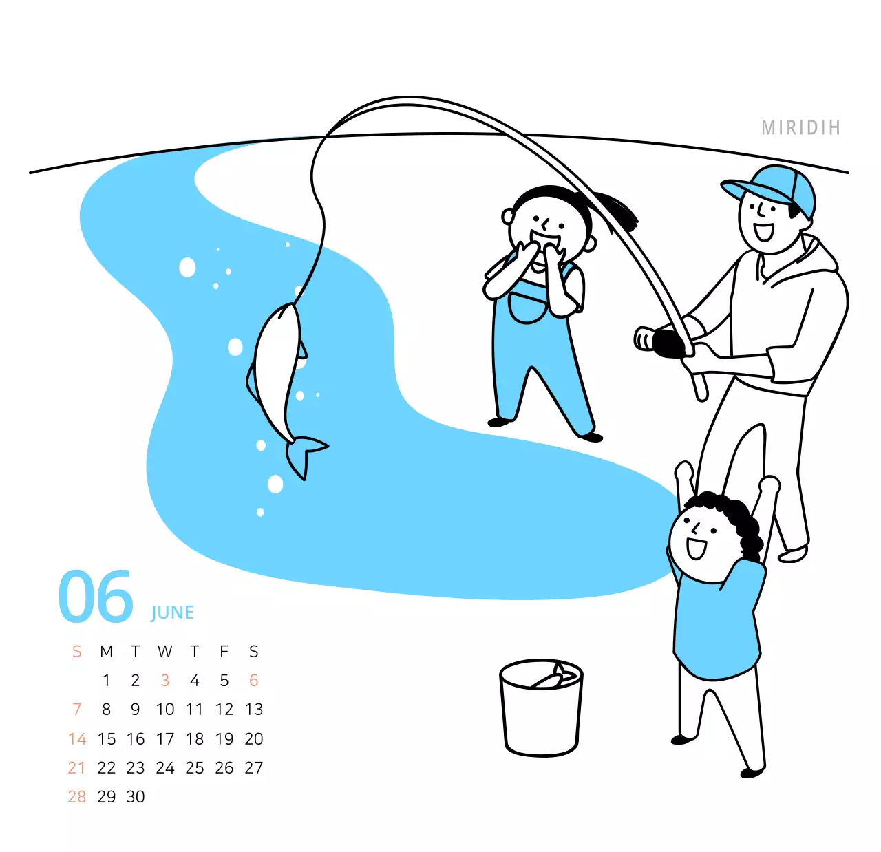 귀여운 일러스트 초록색 가족테마 탁상달력