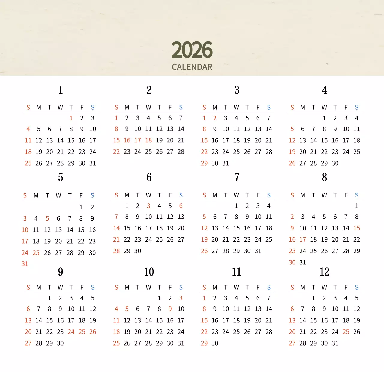 베이지와 브라운의 전통 한식당 컨셉 쿠폰 달력