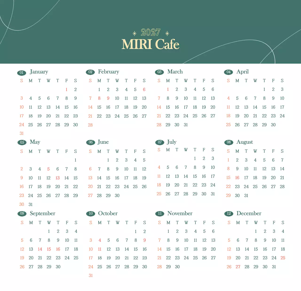 이달의 음료를 추천해주는 카페 달력