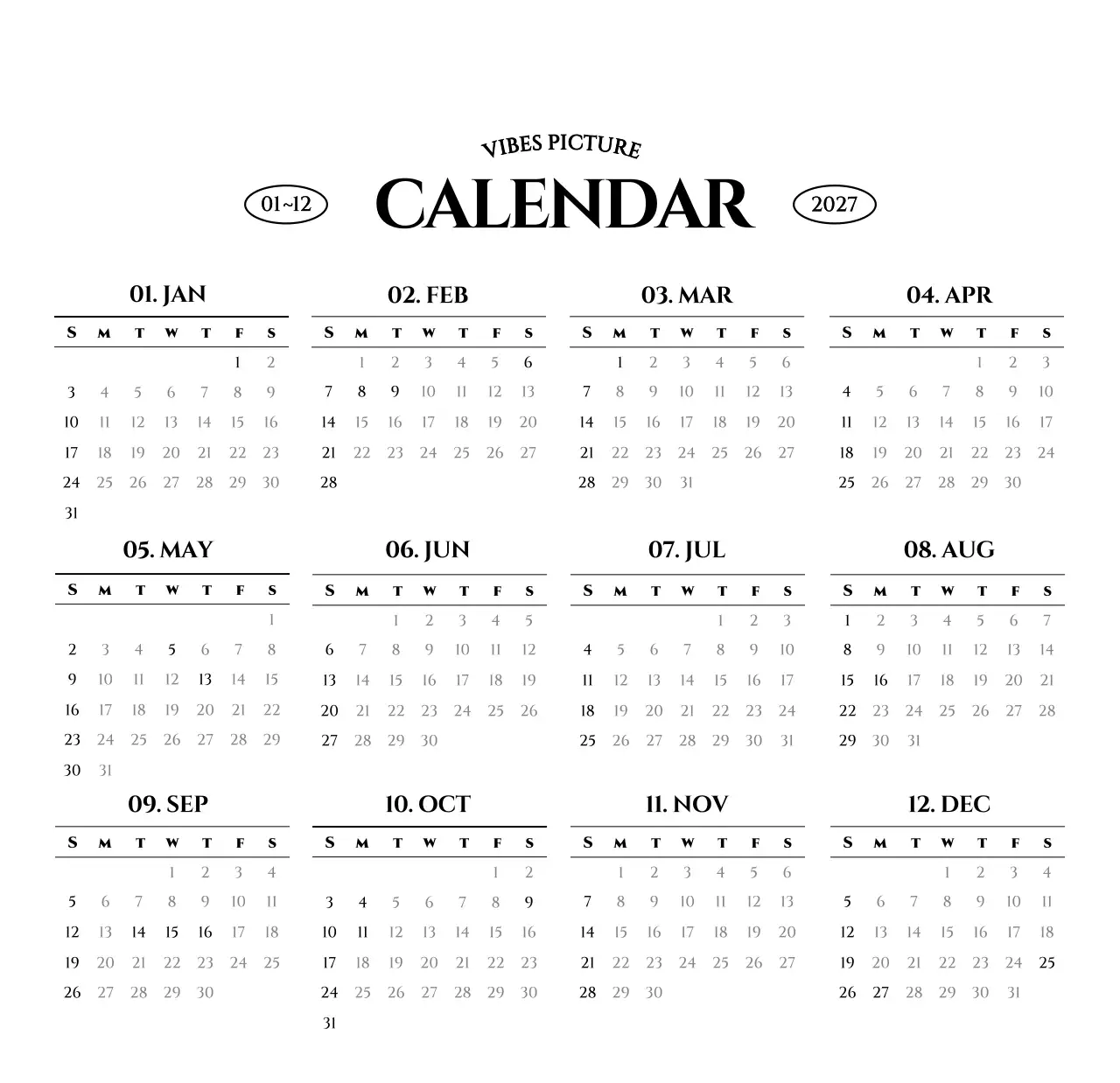 흑백 감성적인 여행 사진 컨셉의 심플한 스타일 벽걸이 달력