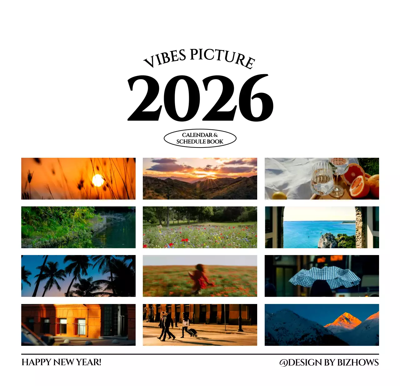 흑백 감성적인 여행 사진 컨셉의 심플한 스타일 벽걸이 달력