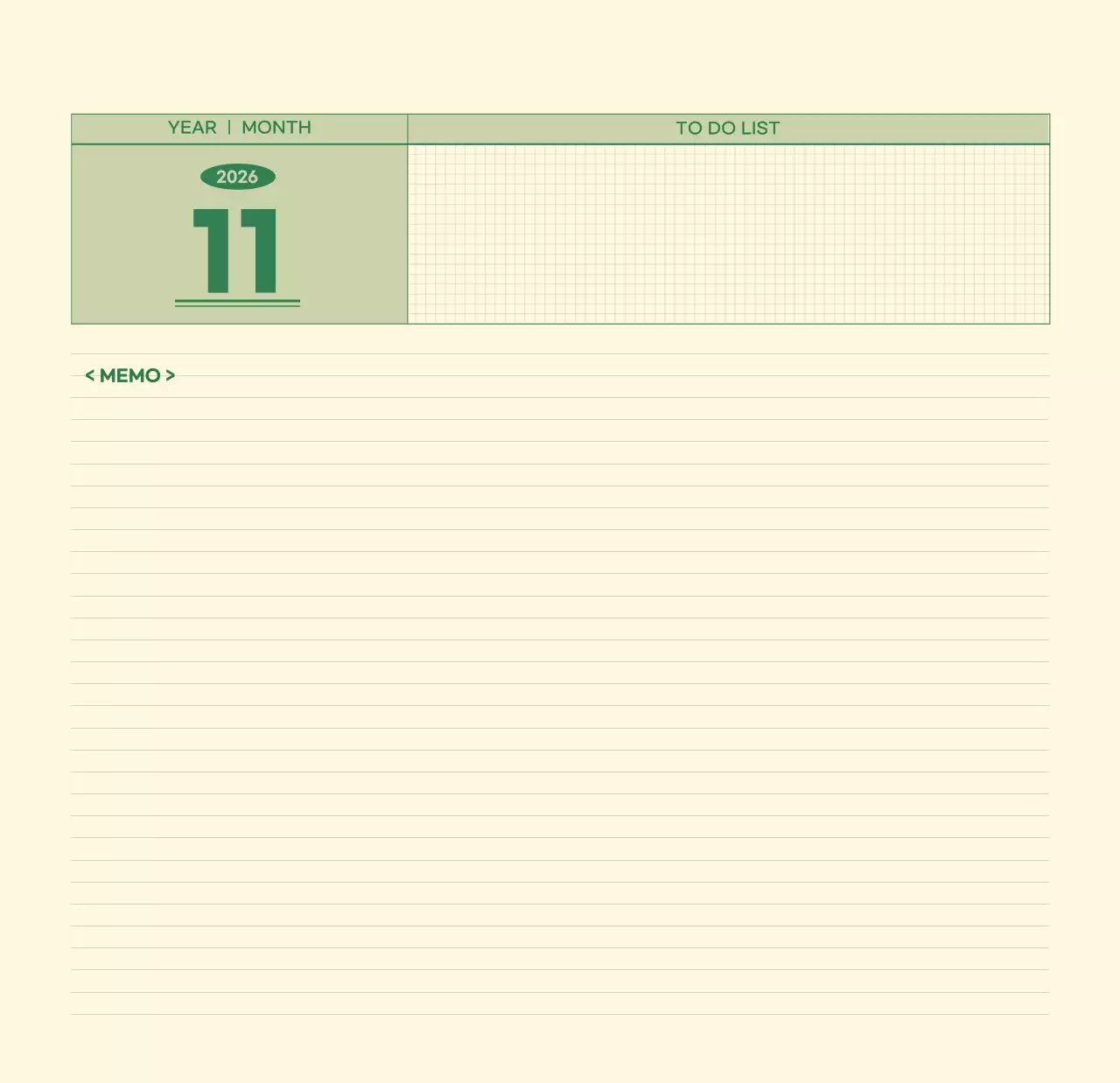 초록색과 연노랑색의 수능 디데이 메모장 컨셉 벽걸이 달력