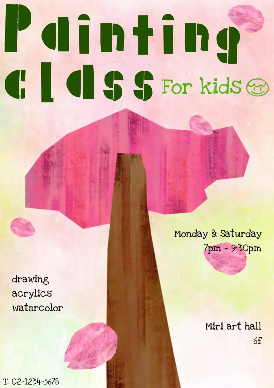 핑크 아기자기한 어린이 미술 교육 광고