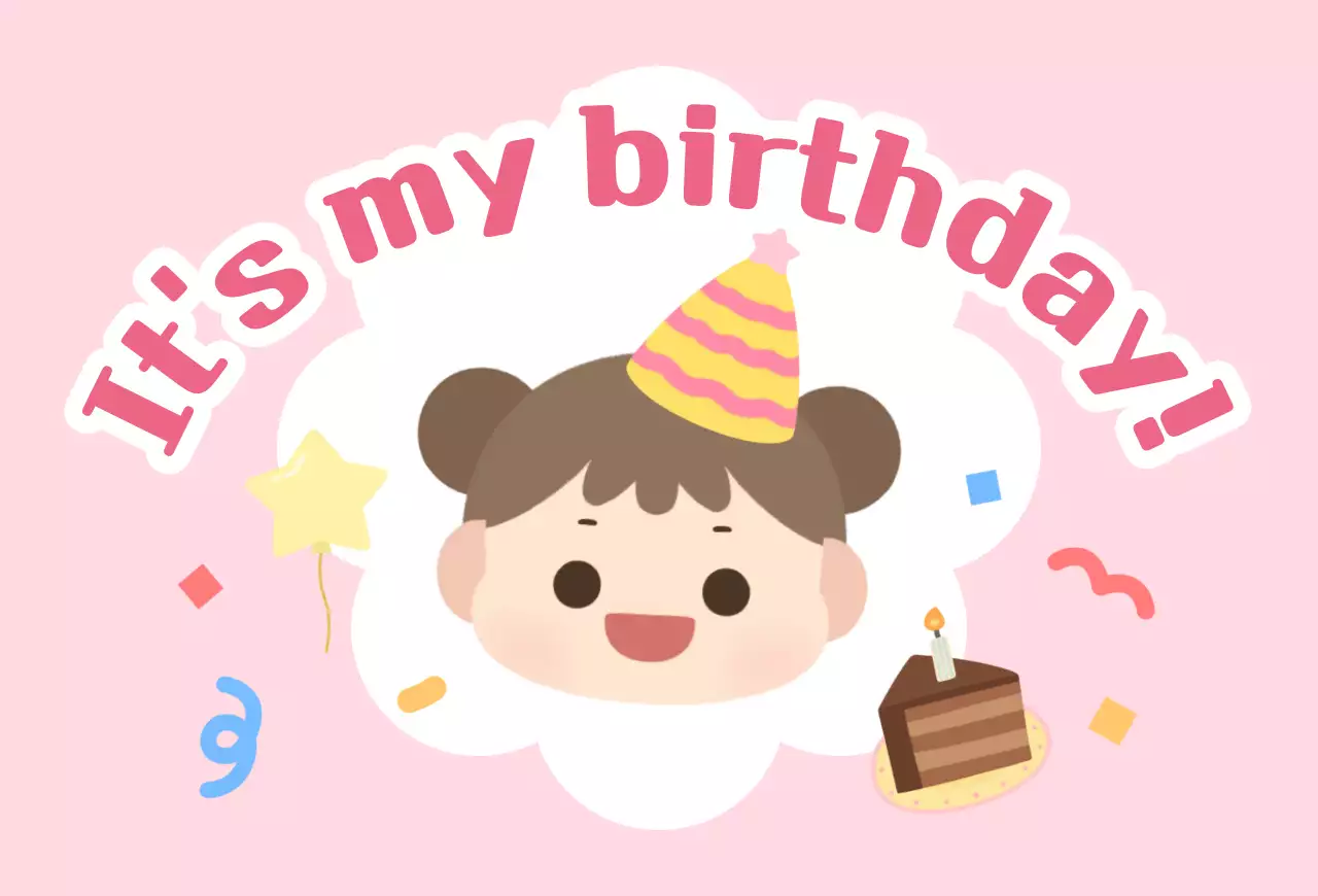 핑크색의 아기자기한 여자아이 생일 파티 초대장