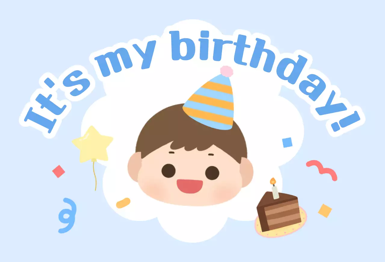 하늘색의 아기자기한 남자아이 생일 파티 초대장