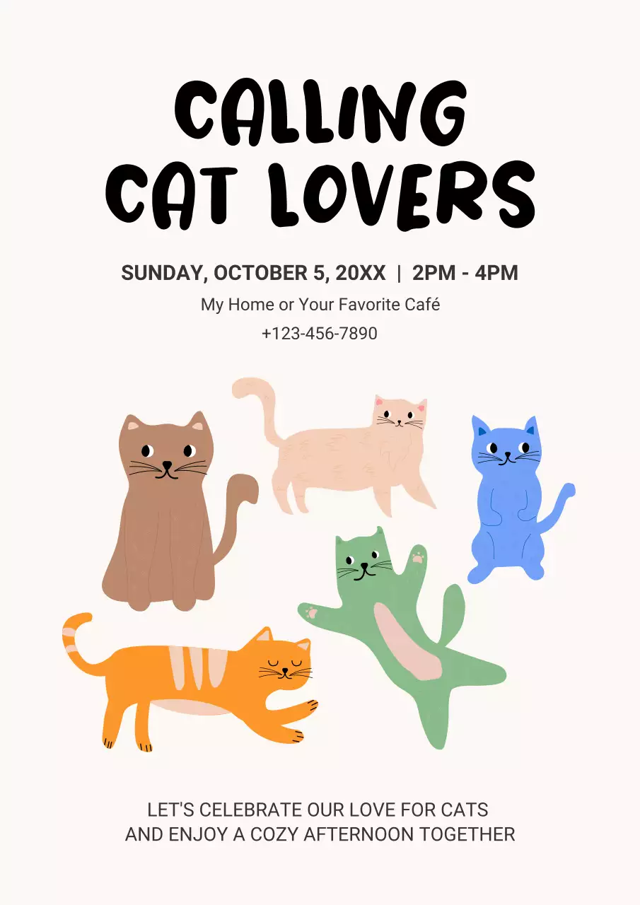 Beige Playful Cat Event Invitation