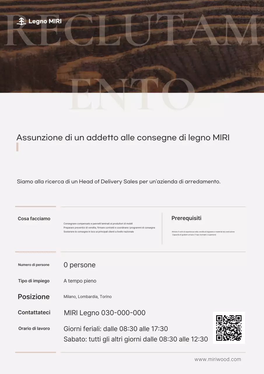 Avviso di reclutamento per Brown Clean Sales