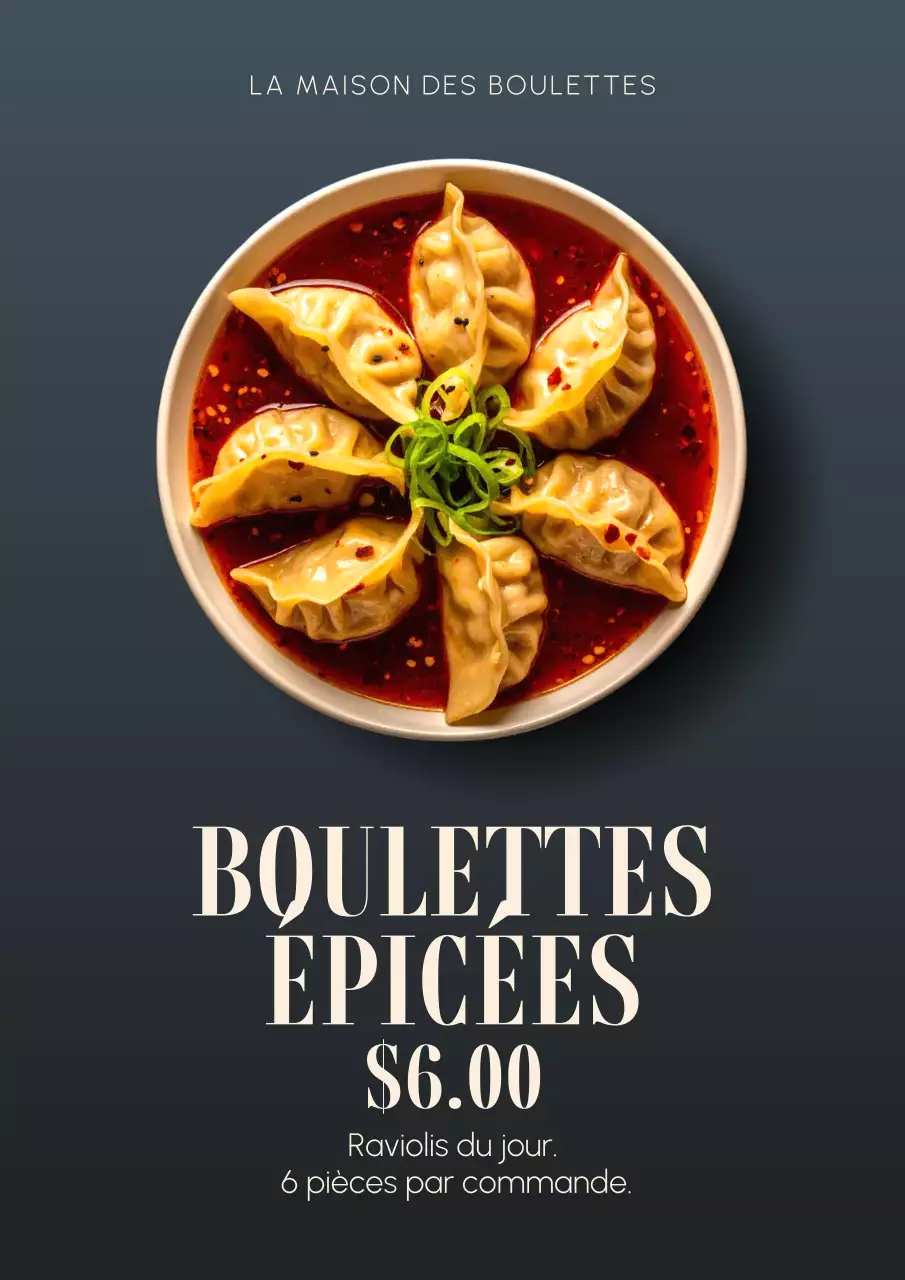 Affiche de menu de raviolis beiges modernes