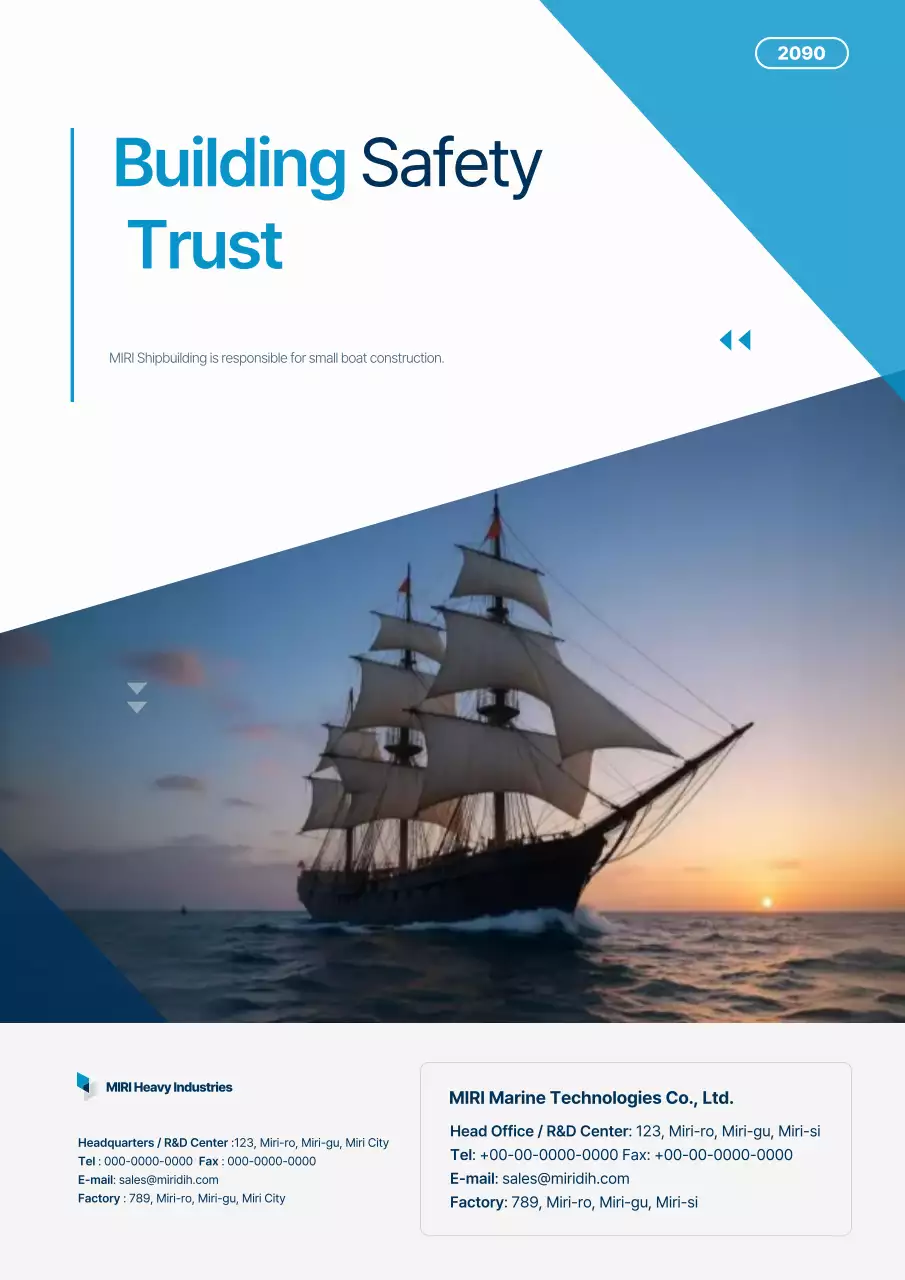 A modern white and blue shipyard promotion