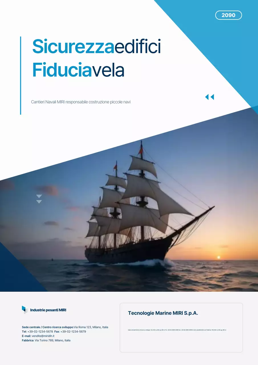 Una moderna promozione del cantiere navale bianco e blu