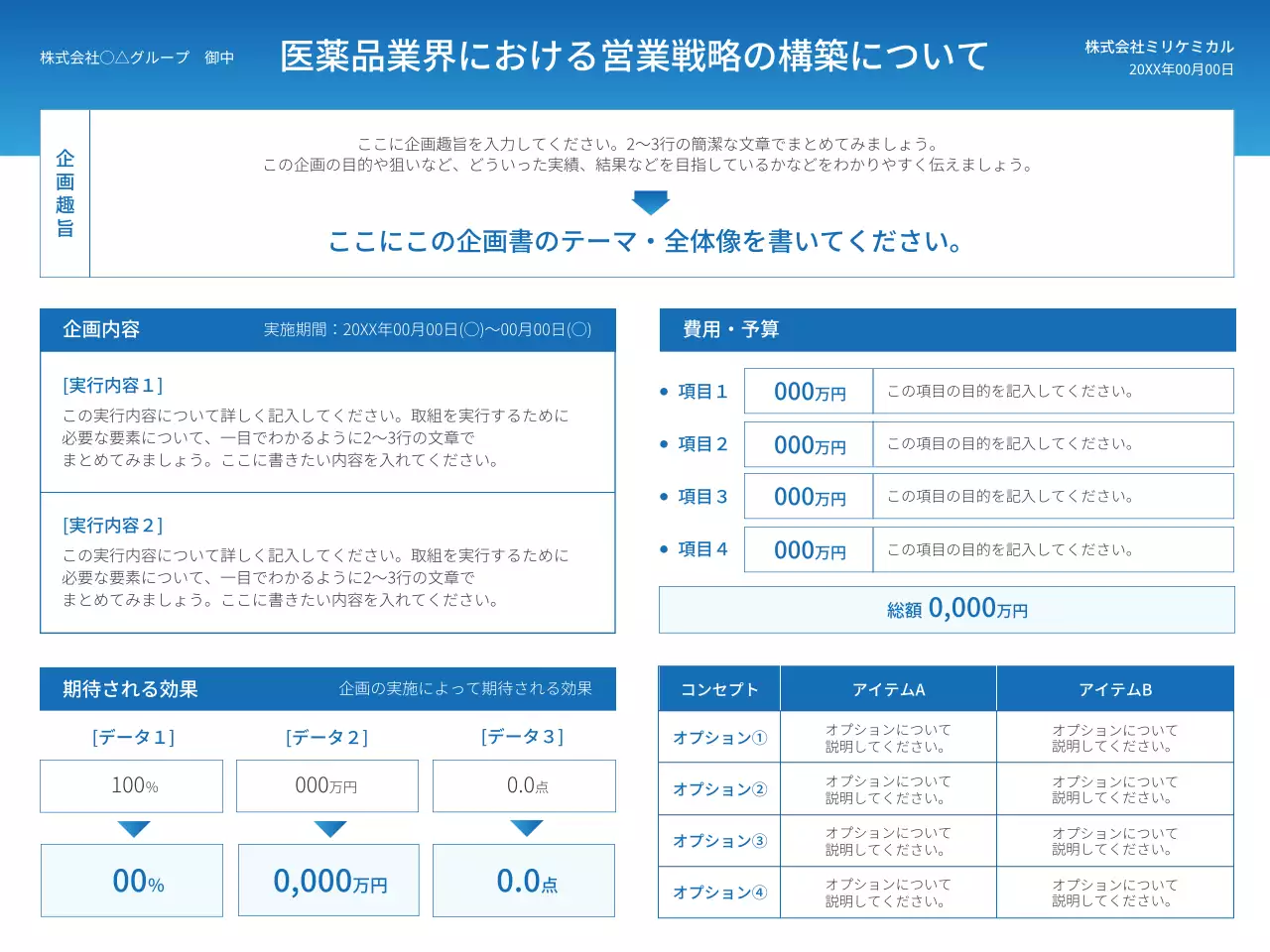 青 シンプル 医薬品 企画書 プレゼンテーション