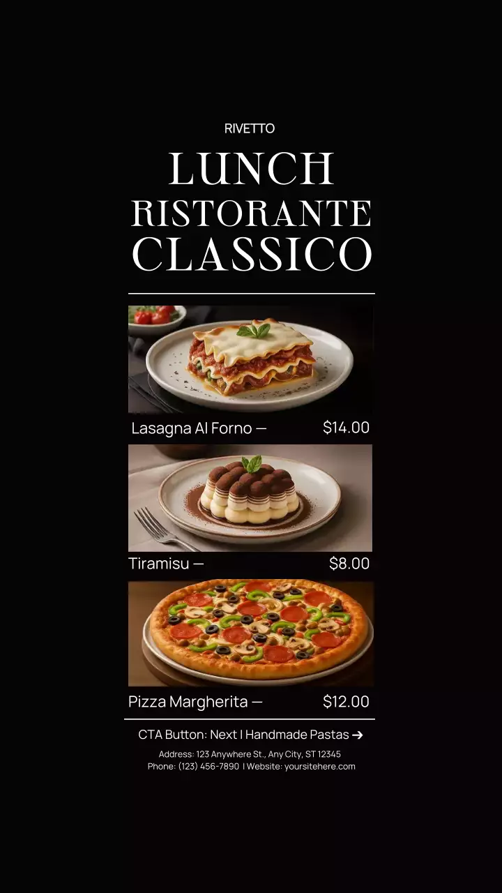 Black Classic Restaurant Menu Instagram Story