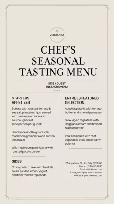 Publicação no Instagram sobre o anúncio do menu elegante bege