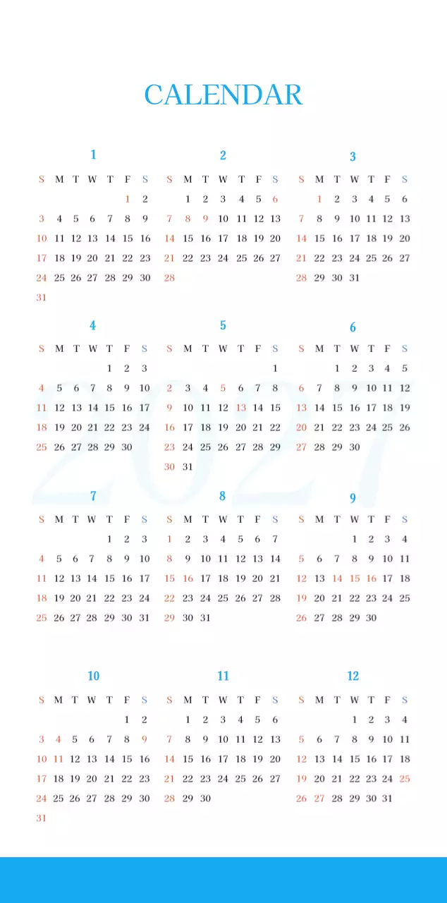 파란색 모던한 컨셉의 교회 달력