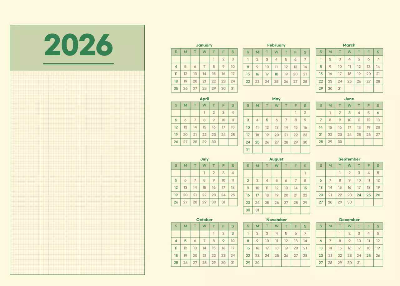 초록색과 연노랑색의 수능 디데이 메모장 컨셉 벽걸이 달력