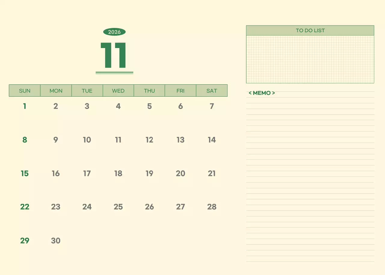 초록색과 연노랑색의 수능 디데이 메모장 컨셉 벽걸이 달력