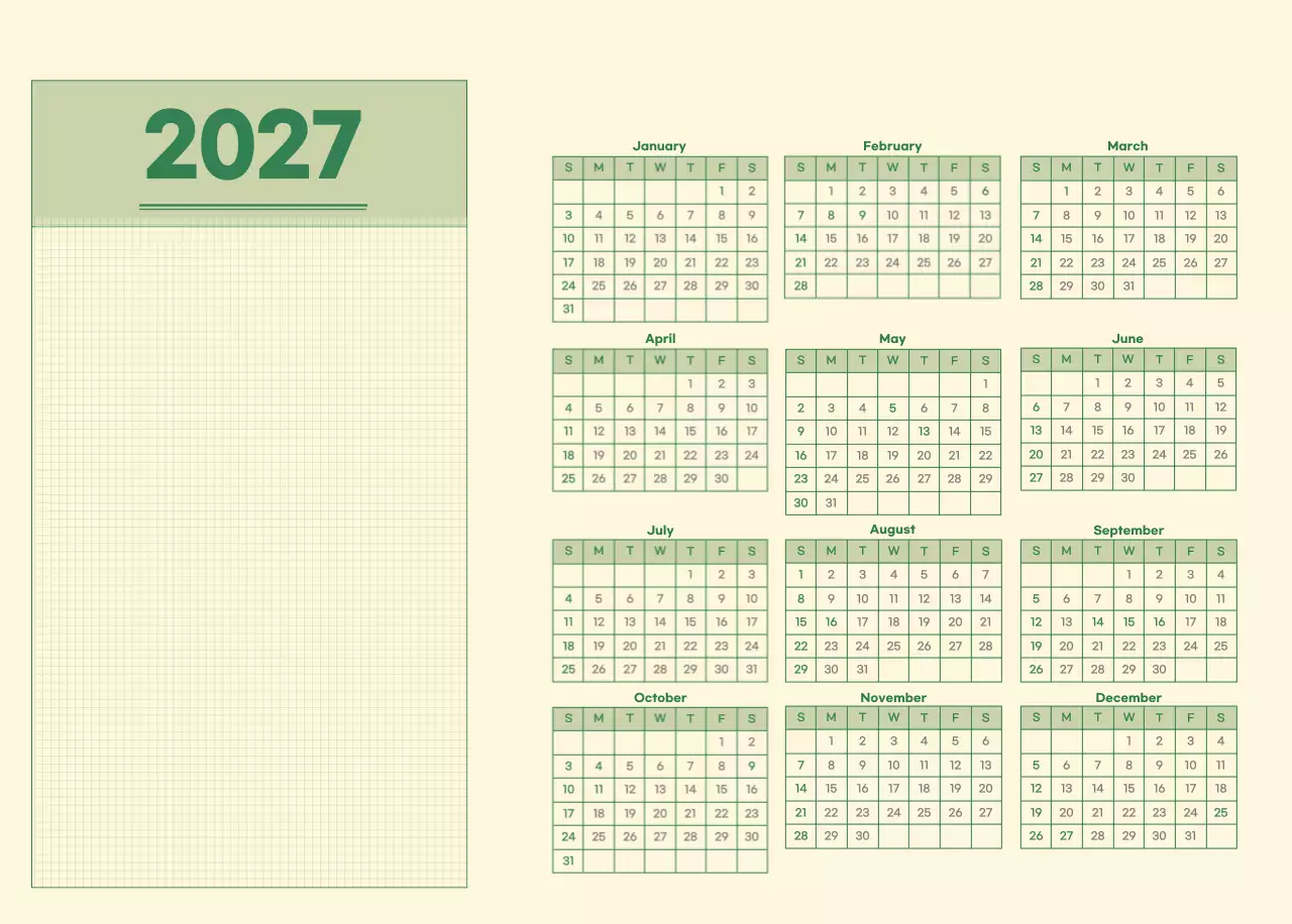 초록색과 연노랑색의 수능 디데이 메모장 컨셉 벽걸이 달력