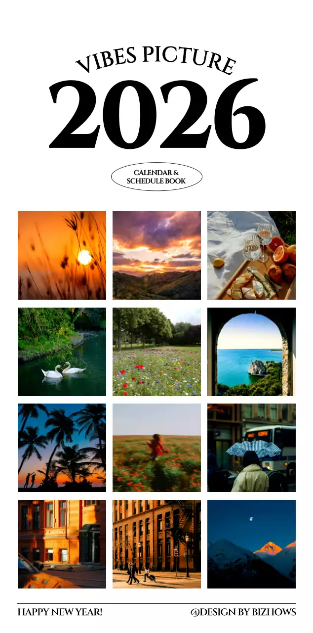 흑백 감성적인 여행 사진 컨셉의 심플한 스타일 벽걸이 달력