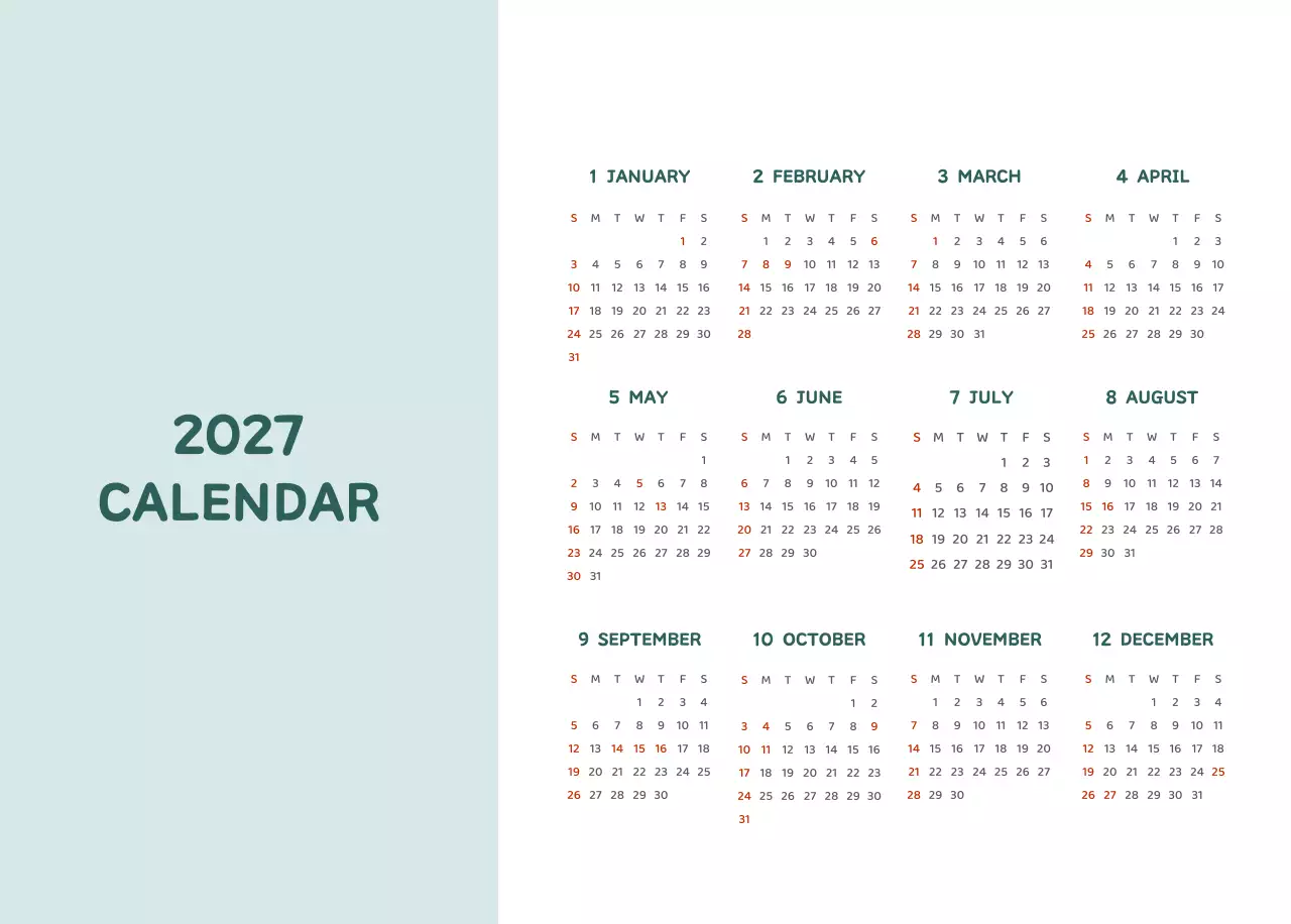 다양한 컬러의 감성적인 일러스트가 들어간 달력