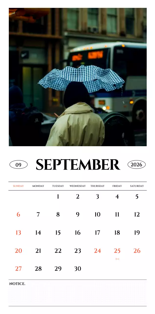 흑백 감성적인 여행 사진 컨셉의 심플한 스타일 벽걸이 달력