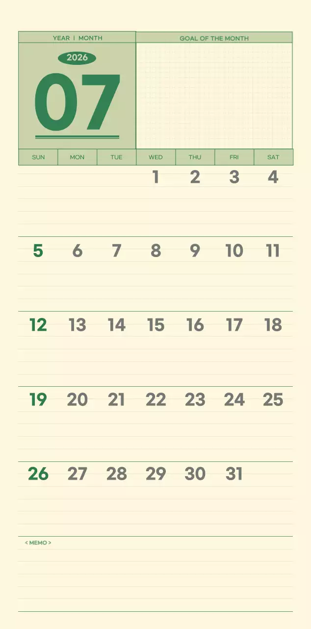 초록색과 연노랑색의 수능 디데이 메모장 컨셉 벽걸이 달력