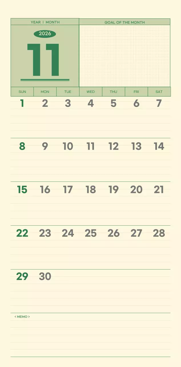 초록색과 연노랑색의 수능 디데이 메모장 컨셉 벽걸이 달력