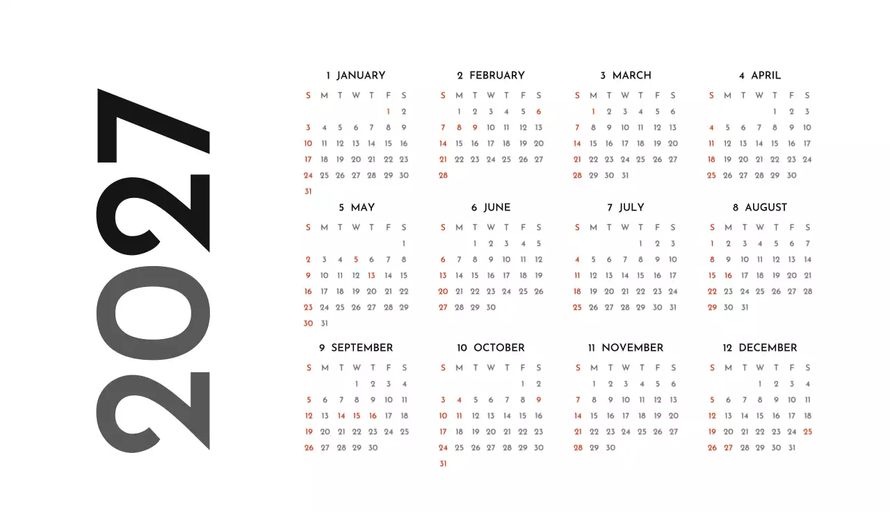 그레이의 심플한 기업 달력