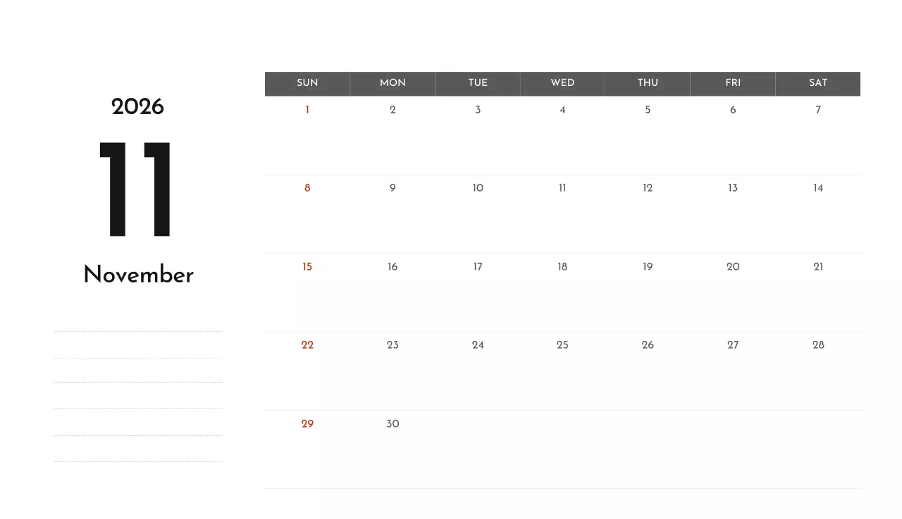 그레이의 심플한 기업 달력