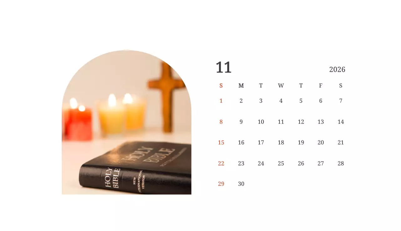 풍경 속 교회가 돋보이는 사진들로 이루어진 달력