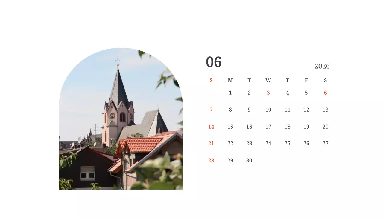 풍경 속 교회가 돋보이는 사진들로 이루어진 달력