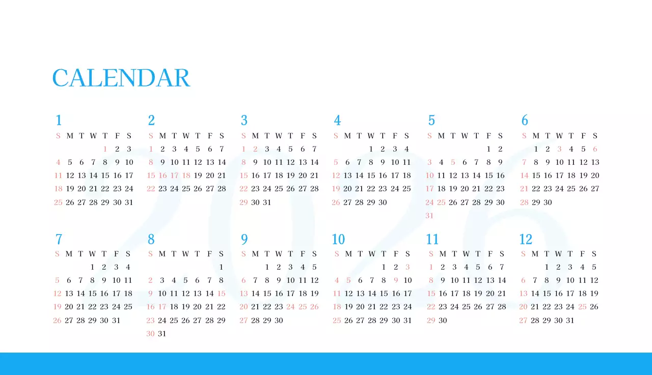 파란색 모던한 컨셉의 교회 달력
