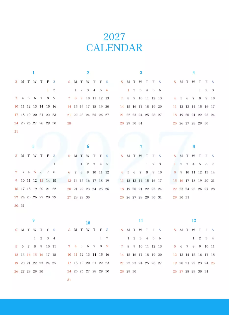 파란색 모던한 컨셉의 교회 달력